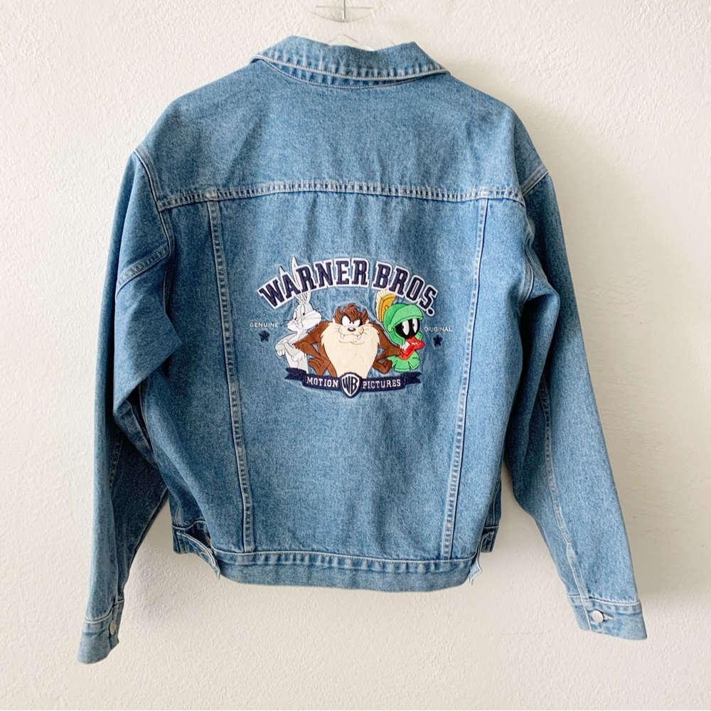 Warner Bros Vintage 90'sBugs Bunny Taz Marvin Embroidered Denim Button Jacket M